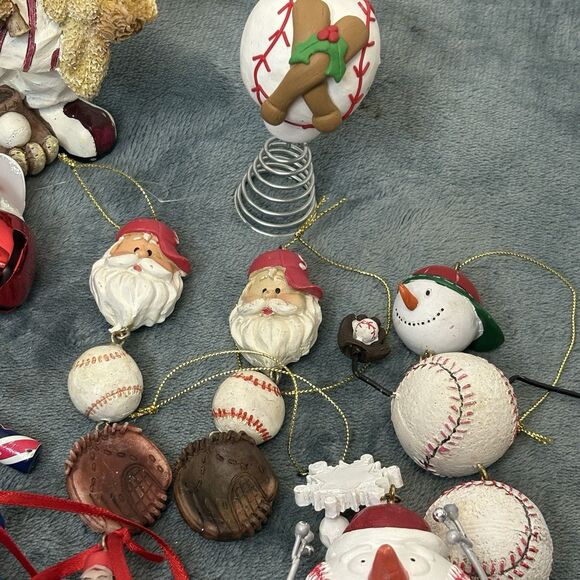 Lot Of Vintage Baseball Themed Christmas Ornaments 11 Tree Topper - Picture 4 of 7